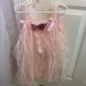 Pink Ruffled Dress with Floral Accents